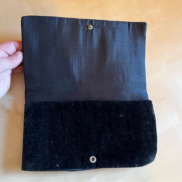 The Indian Textiles Co VTG 50s Black Velvet Silver Brocade Evening Clutch 5X8.5